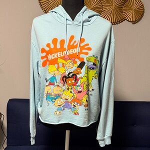 Nickelodeon Light Blue Millennial 90s Cartoon Graphic Hoodie Sweater XL